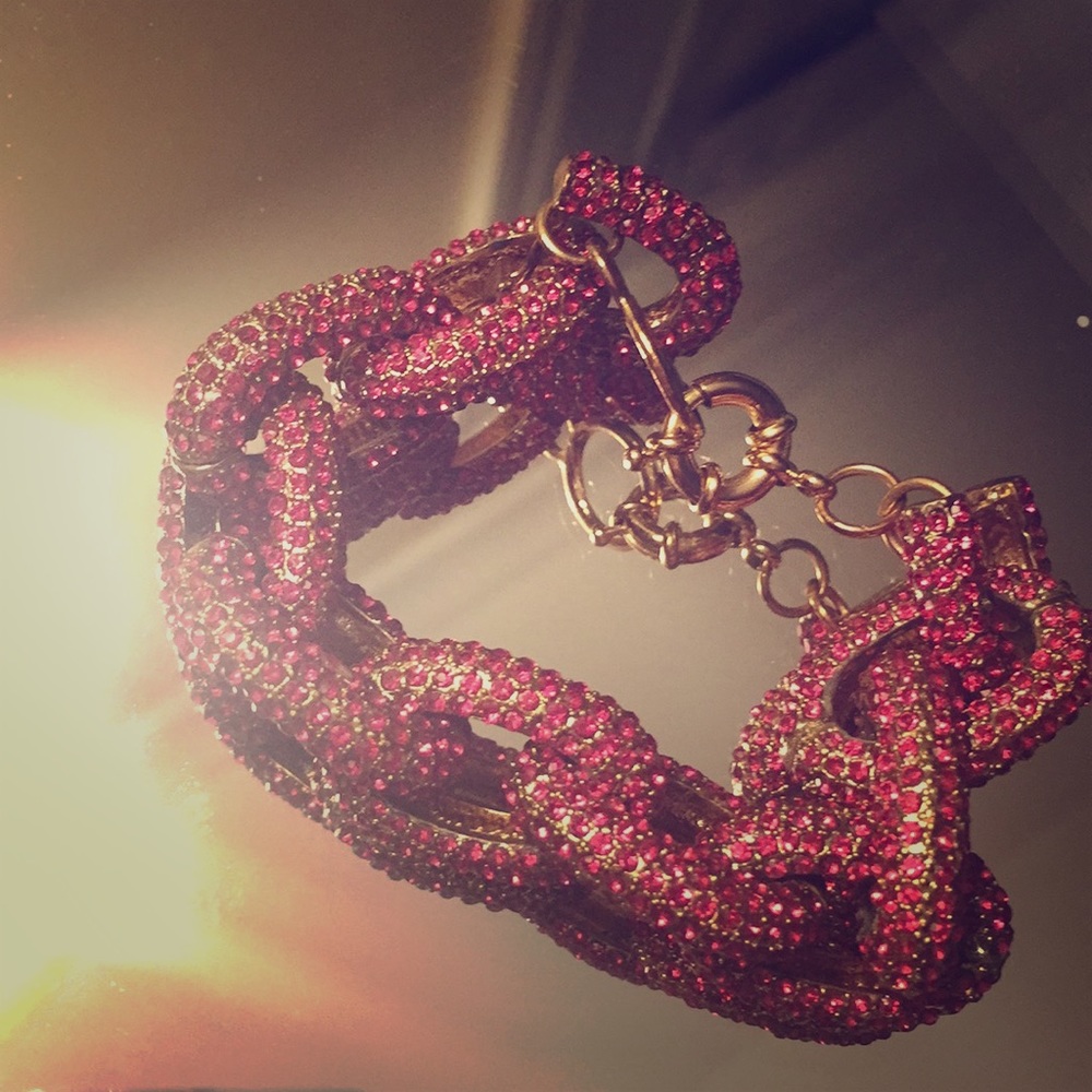 Pave gold and pink crystal link bracelet